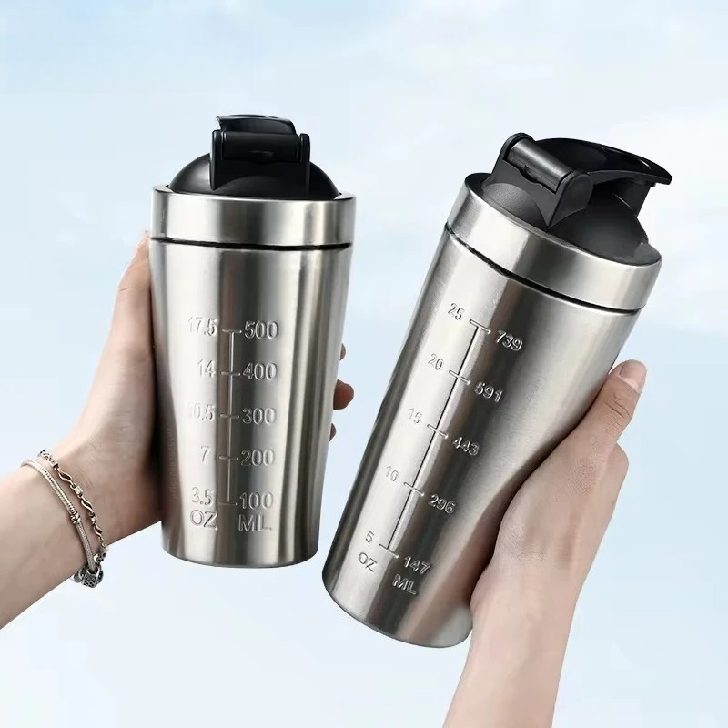 Protein Bar - 1 Stück Edelstahl-Proteinpulver-Shaker-Flasche mit Kugelwaage, Auslaufsicher