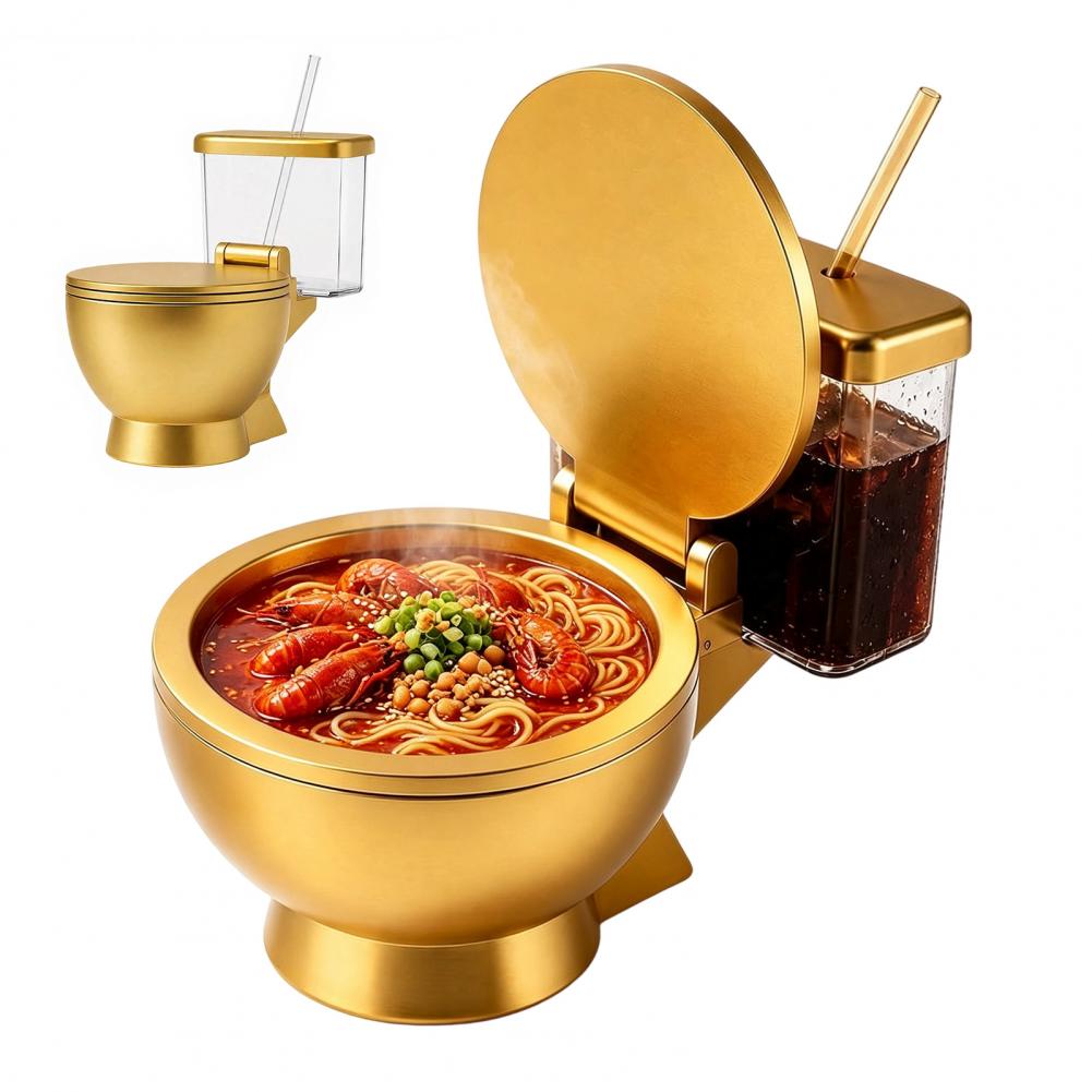 Food Snacks Drinks - Toilettenförmiges Ramen-Schüssel-Set, mit integriertem Trinkbecher und