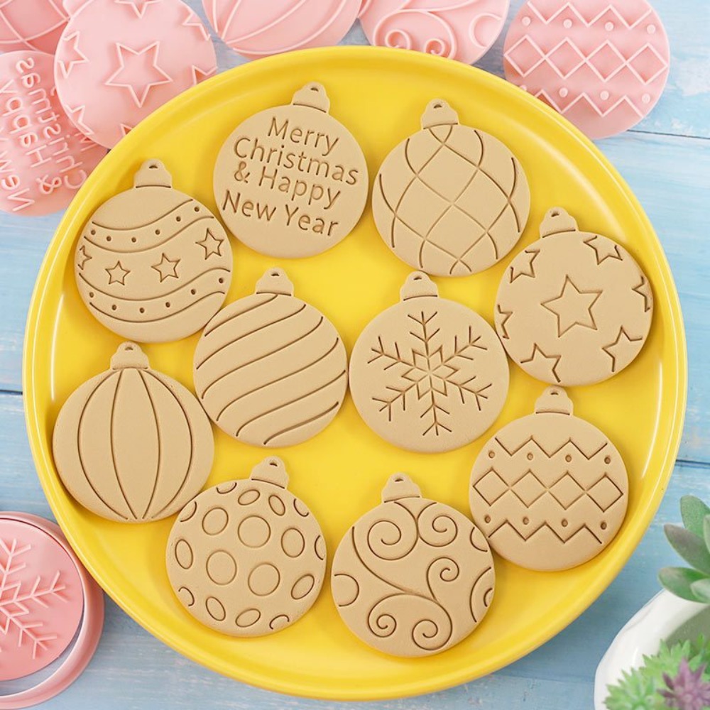 Cookies Pack - 11-teiliges Weihnachts-Ornament-Keksausstecher-Set 3D-geprägte Kugelformen mit 10