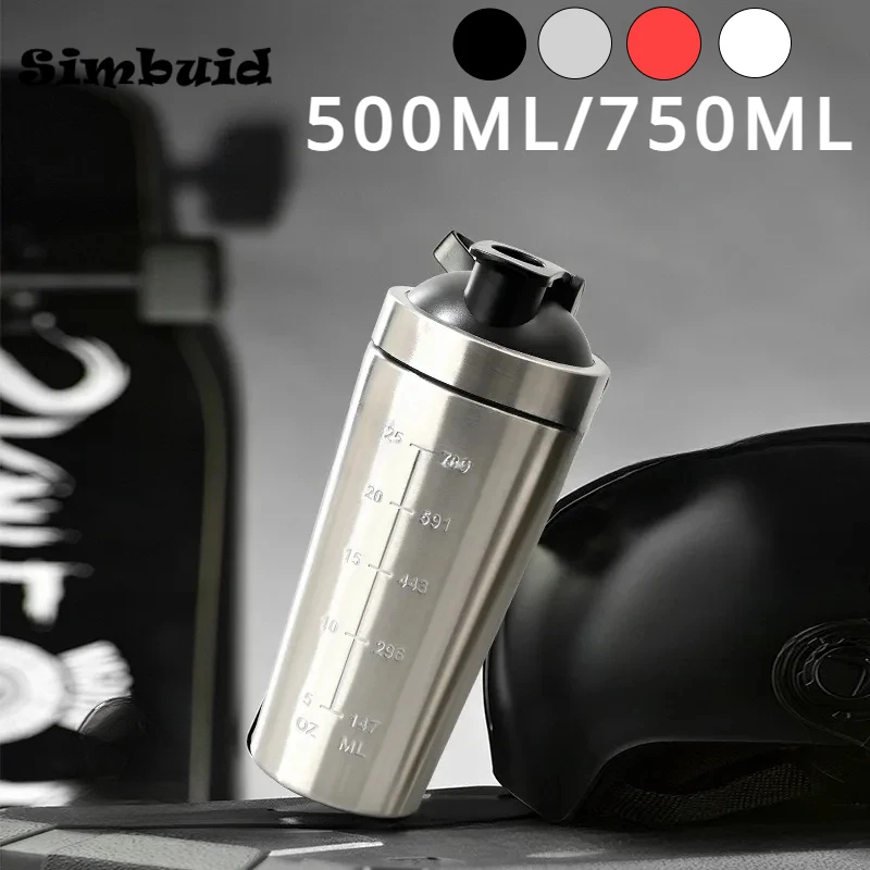 Protein Bar - Edelstahl-Proteinpulver-Shaker-Flasche mit Stahlkugel und Skala, auslaufsicher,